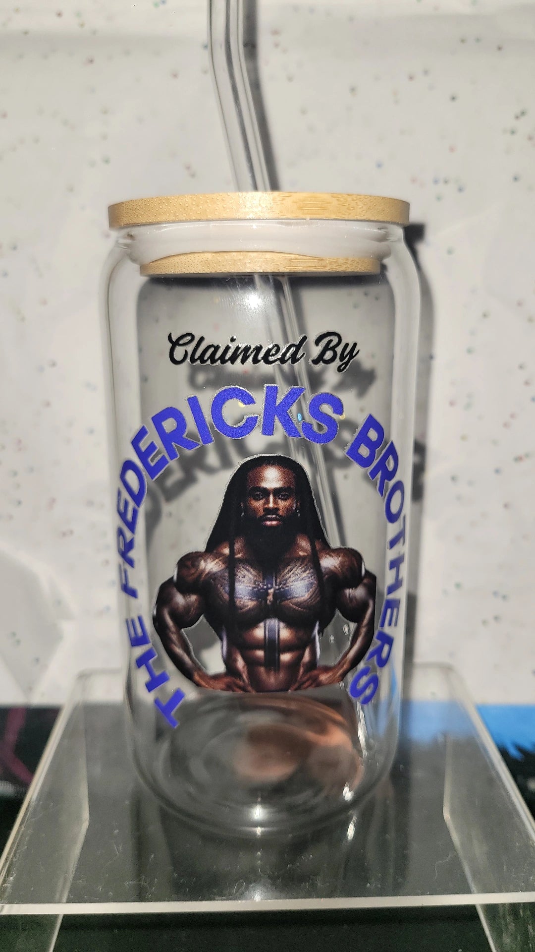 Glass Cup W/ Wood Lid & Straw