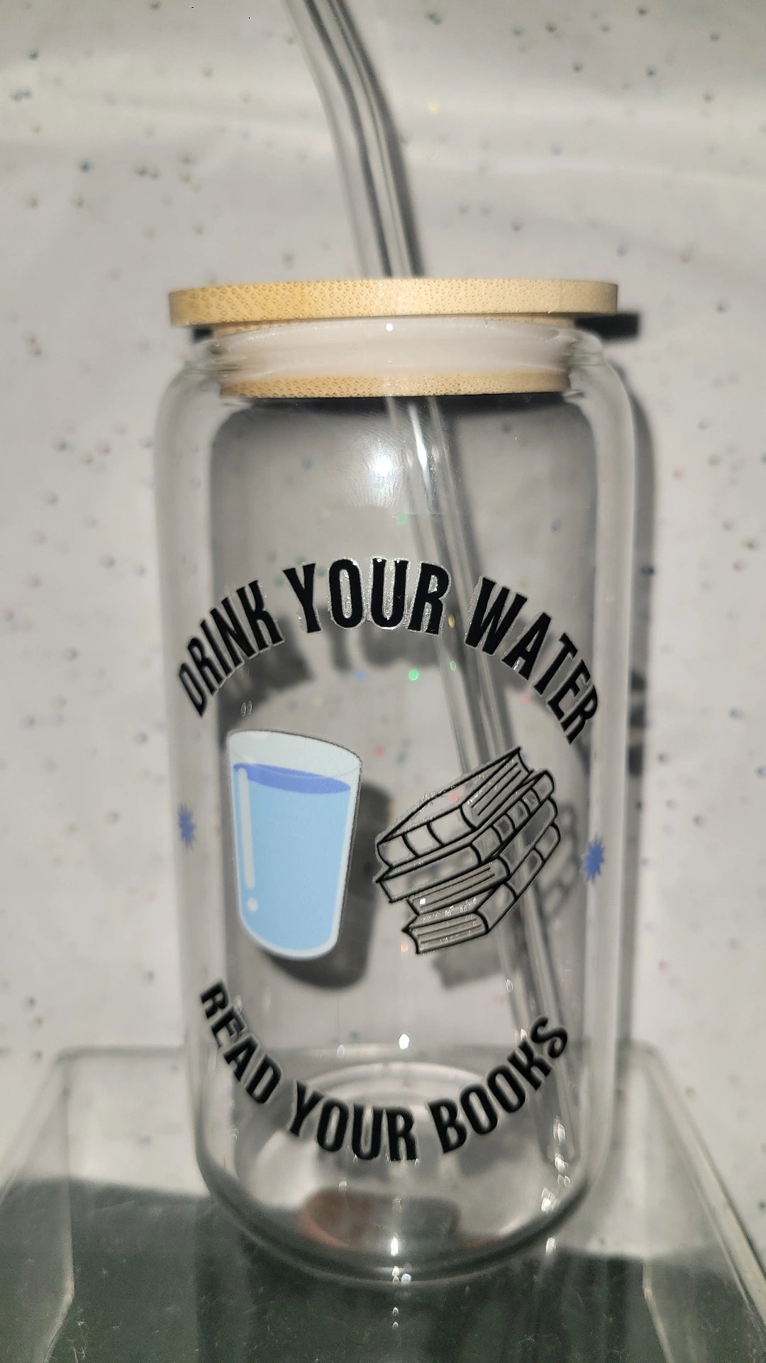 Glass Cup W/ Wood Lid & Straw