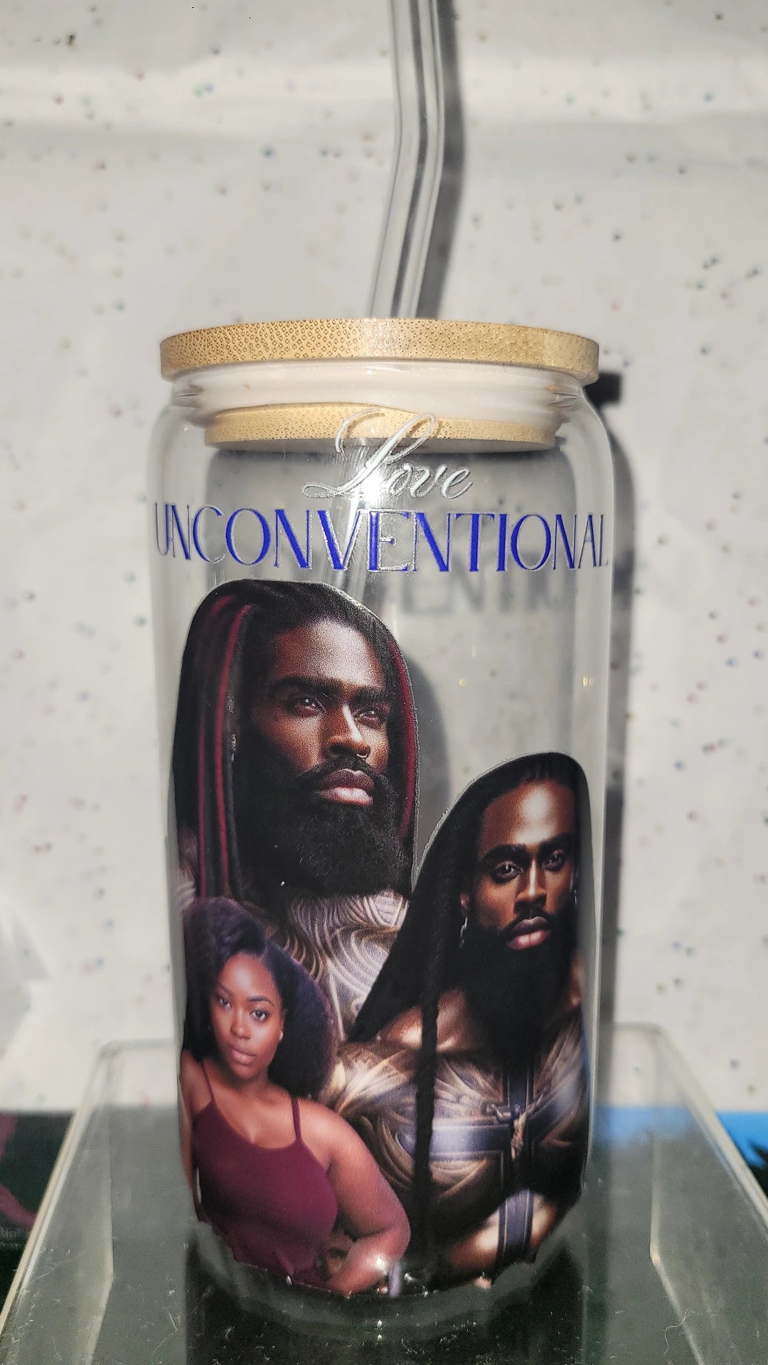 Glass Cup W/ Wood Lid & Straw