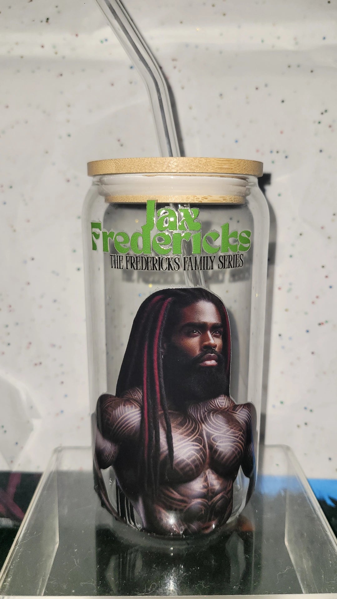 Glass Cup W/ Wood Lid & Straw