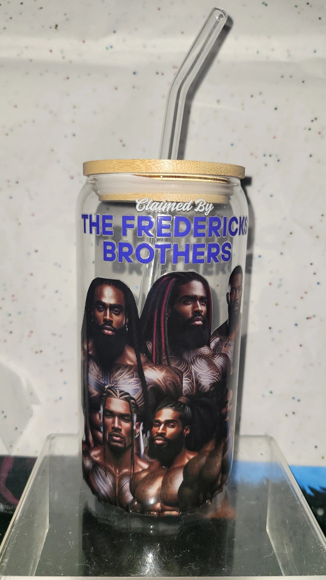 Glass Cup W/ Wood Lid & Straw